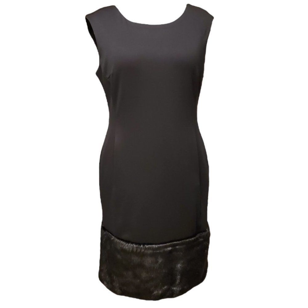 Adrienne Landau Sleeveless Dress with Faux Fur Trim